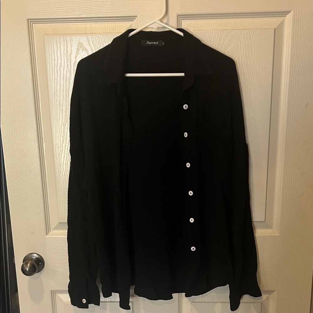 Black Button-Up Swim Coverup